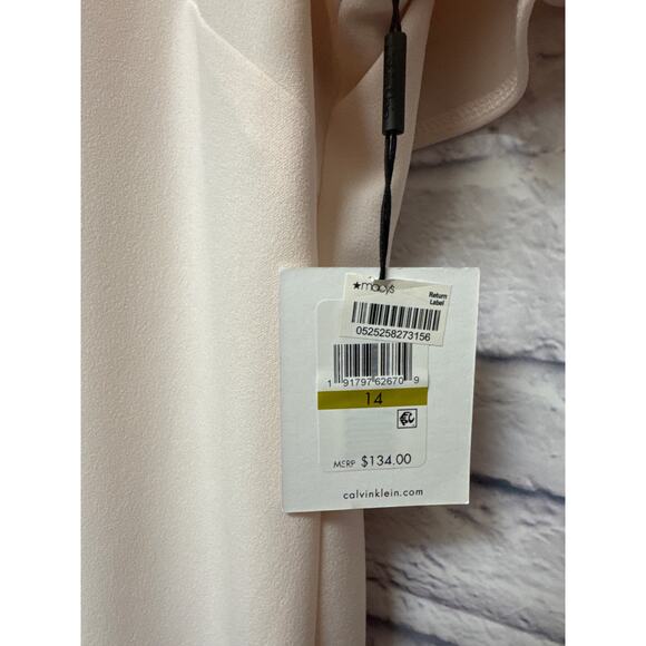 Calvin Klein Lt Pink Short Sleeve Ruffle Back Midi Career Cocktail Dress NWT 14 - Picture 3 of 4